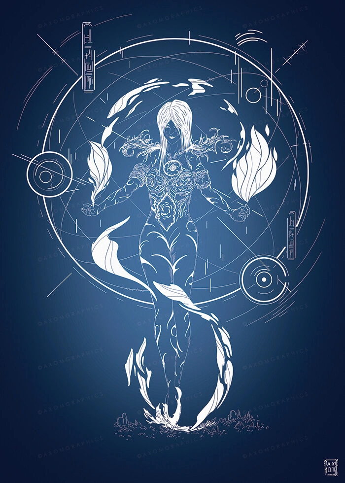illustration-femme-fond-bleu-bichromie-axomgraphics